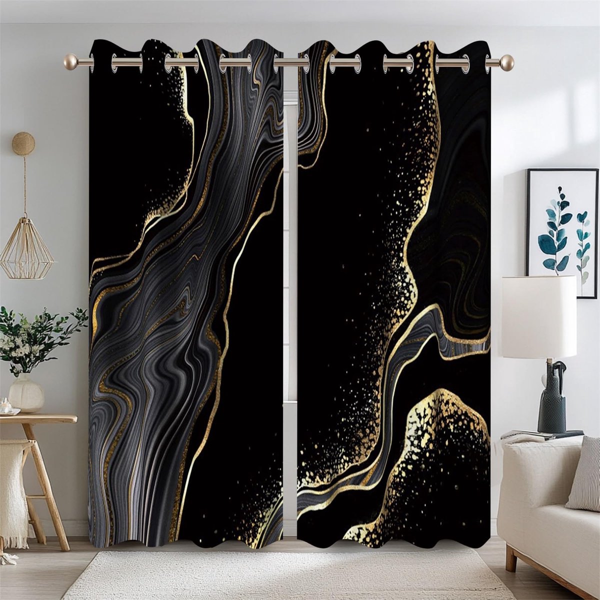 Omgoods - 46x72 Inch Zwarte Marmer Verduisteringsgordijnen - Luxe Moderne Look