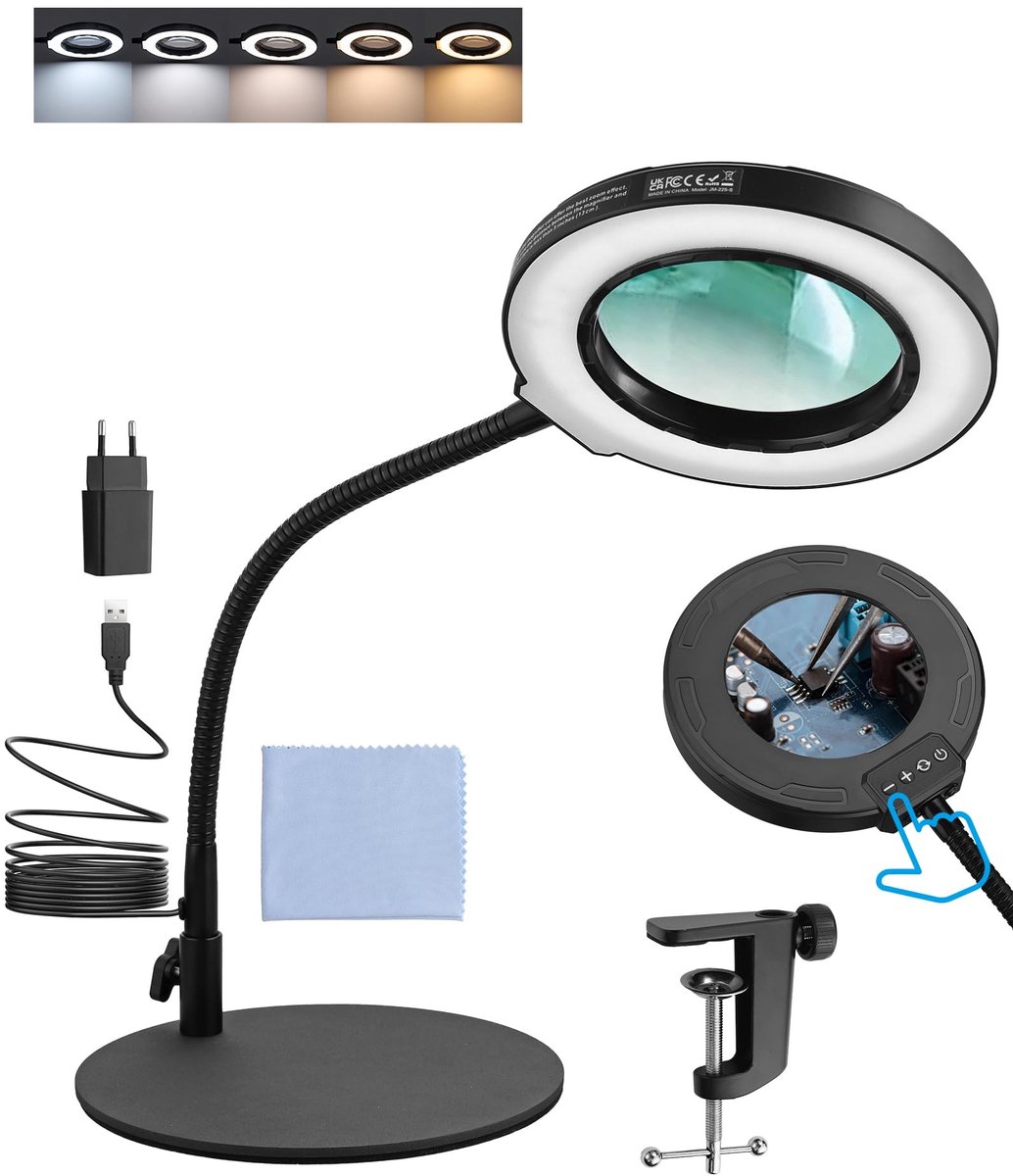 Omgoods - 8X Vergrootglas met 72 LED Lichten en Tafelklem - Ideaal voor Reparaties en Lezen