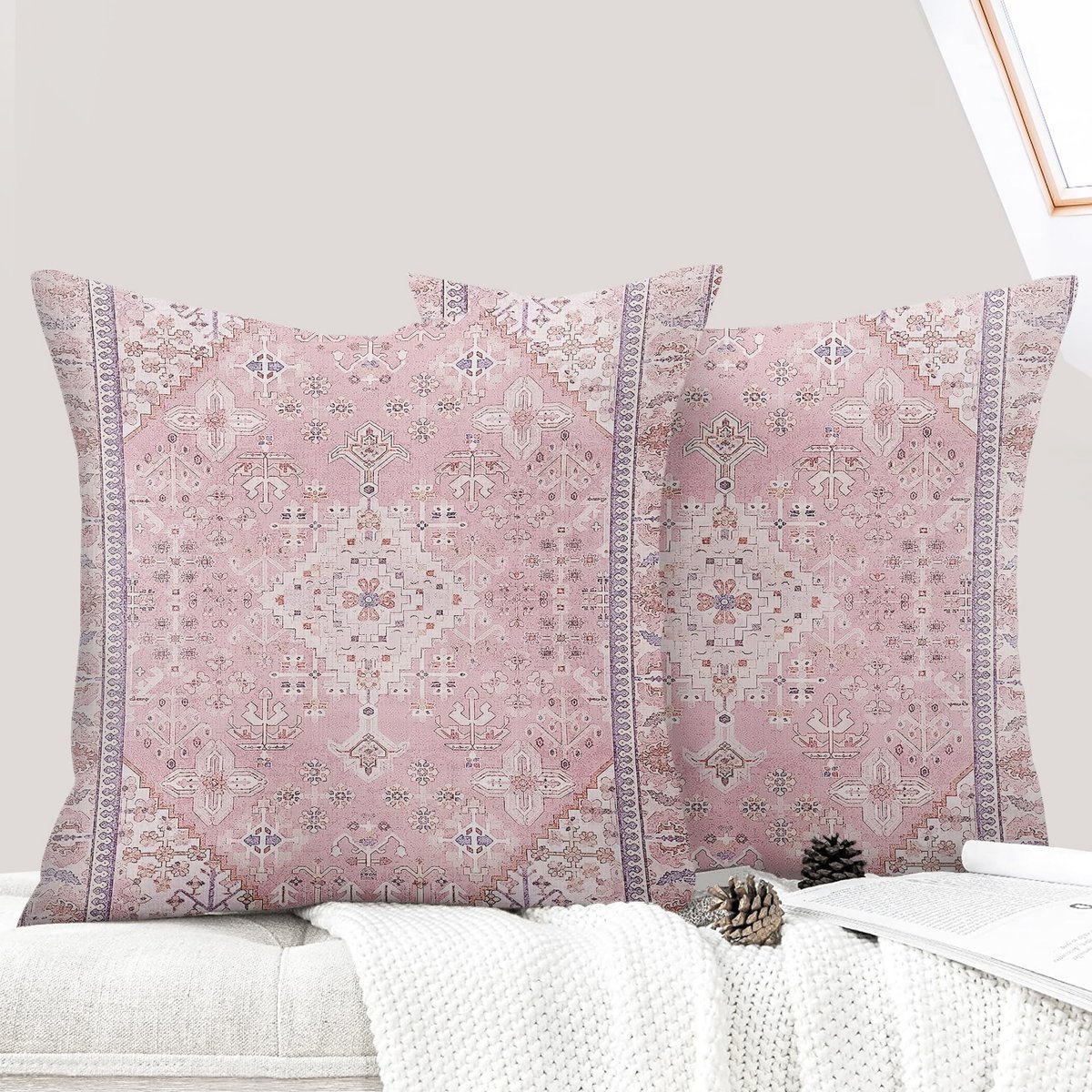 Omgoods - Set van 2 Boho Kussenhoezen 60 x 60 cm, Roze