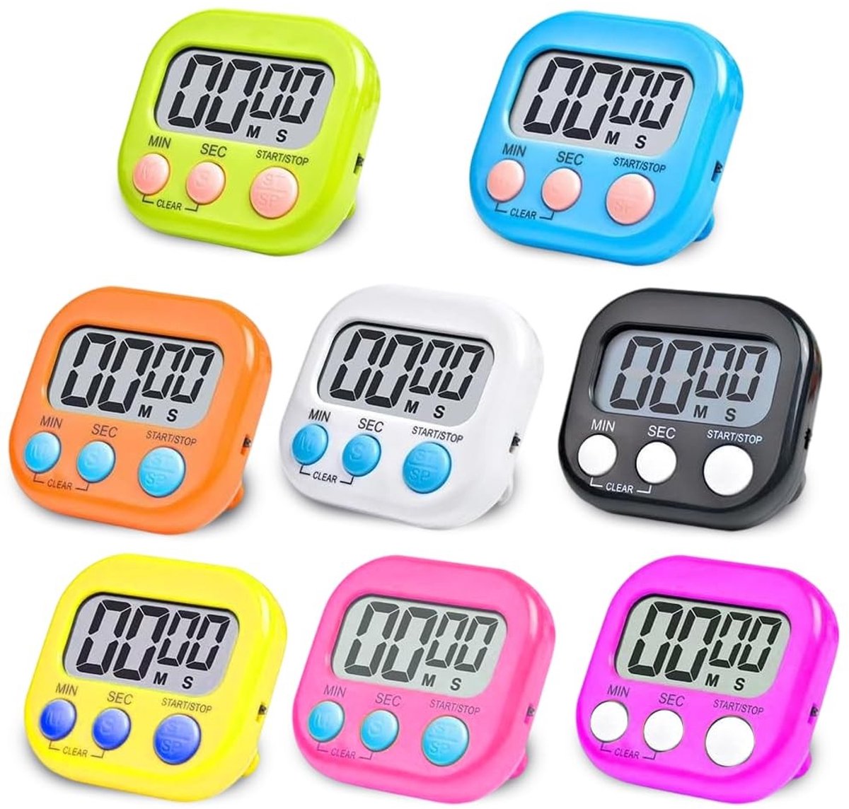 Omgoods - Digitale Keuken Timer Set van 8 - Magneet en Tafelstand Alarm Klok