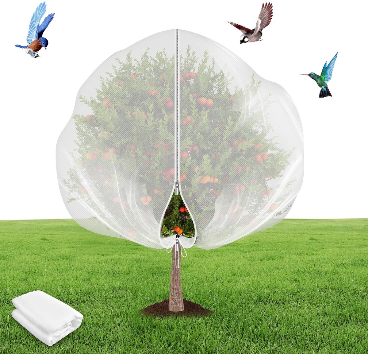 Omgoods - Plant Beschermnet voor Fruitbomen - Fijn Gaas met Trekkoord en Rits - 3 x 3 m