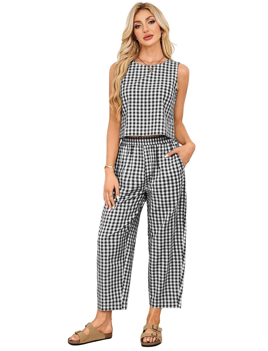 Omgoods - Gingham Zomer Twee-Piece Outfit voor Dames - Casual Boxy Fit Set