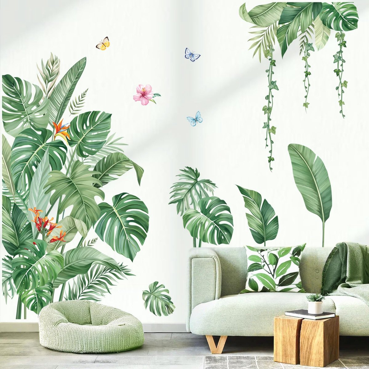 Omgoods - Decalmile Wandsticker Tropische Planten - Palmbladeren voor Woonkamer en Slaapkamer
