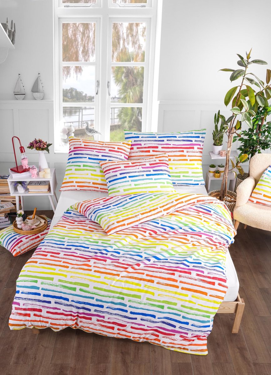 Omgoods - Kleurrijk Gestreepte Dekbedovertrekset 135 x 200 cm met Kussensloop
