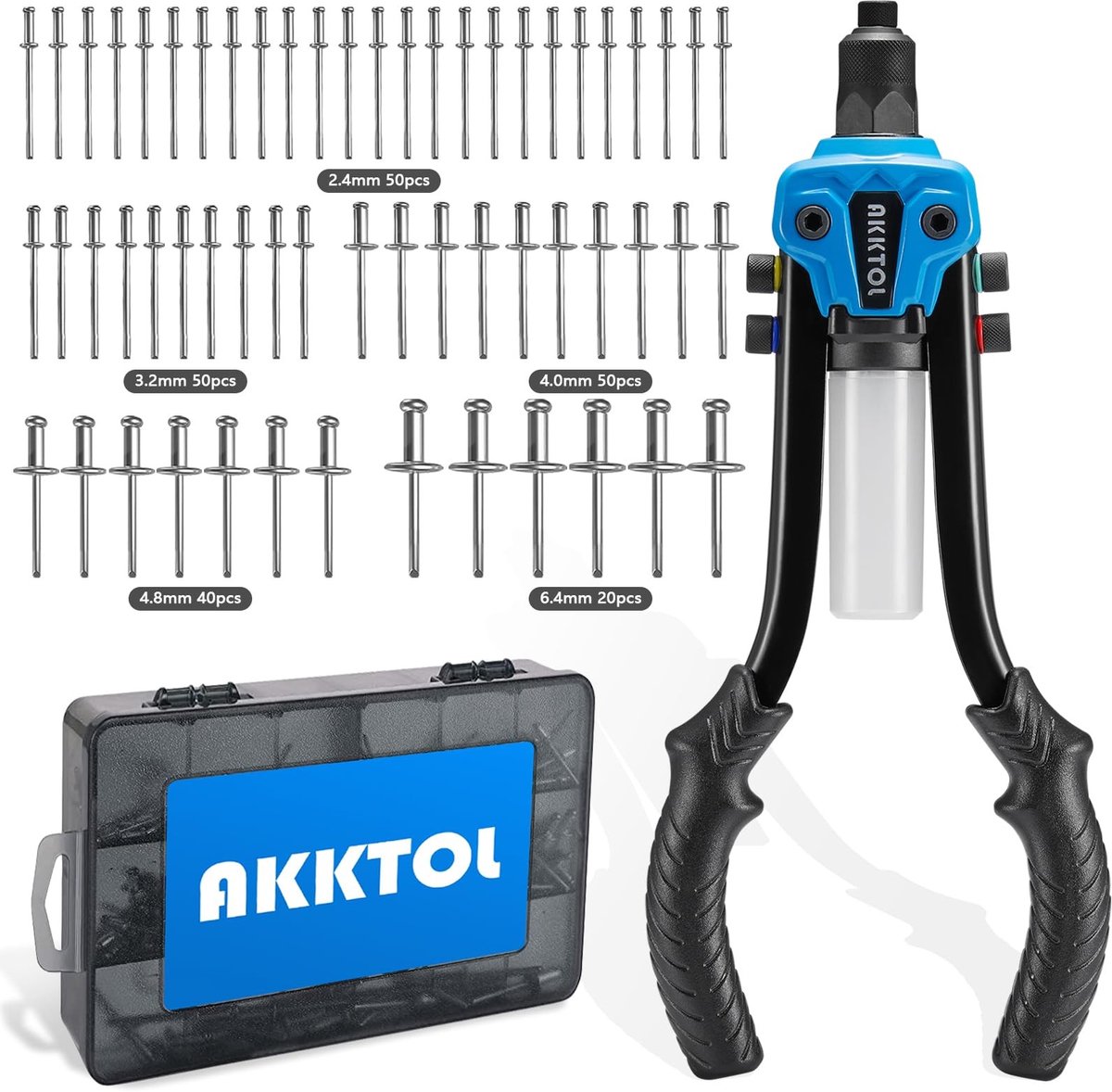 Omgoods - Rivet Pliers Set met 210 Rivets - Professionele Blind Rivet Pliers voor 6.4mm-2.4mm Rivets