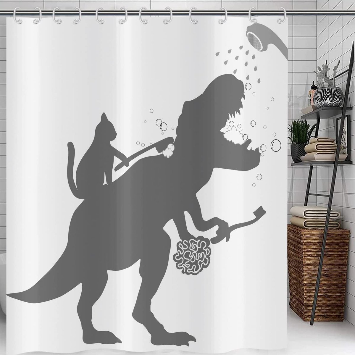 Omgoods - Grappig Douchegordijn 180 x 200 cm met Dinosaurus