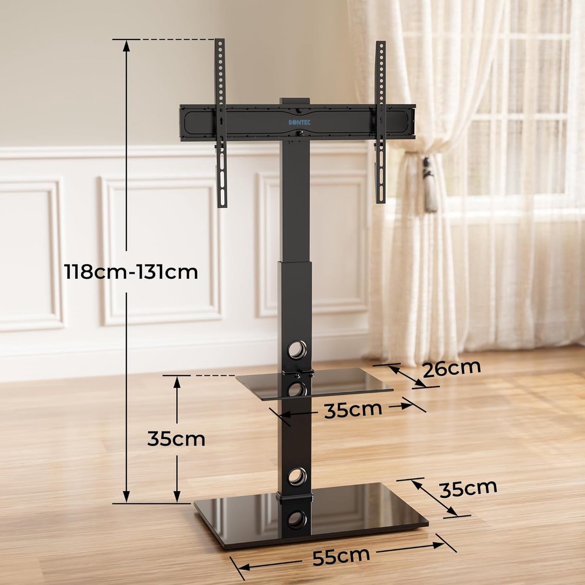 TV-vloerstandaard voor 30-70 inch LED LCD OLED Plasma Platte Gebogen TV's, in hoogte verstelbare TV-standaard met beugels tot 40 kg, max. VESA 600x400mm
