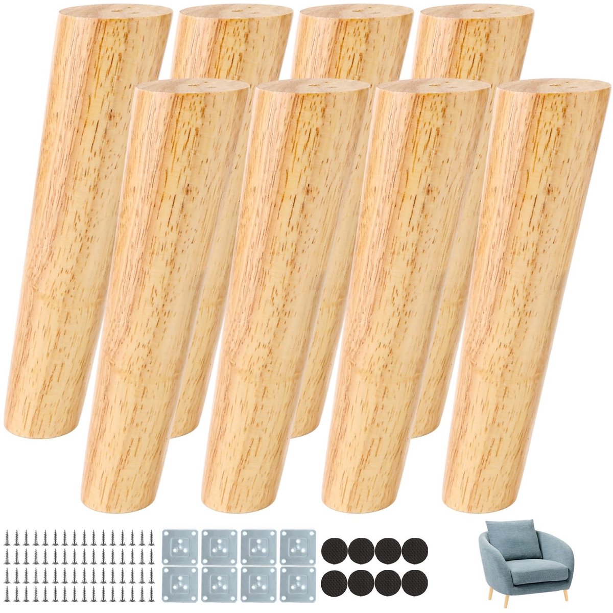 Omgoods - Set van 8 Houten Meubelpoten voor Tafels en Banken
