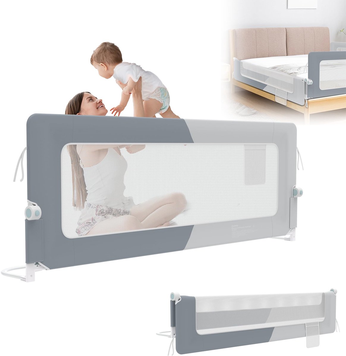 Omgoods - Bedhek 200 cm Verstelbaar - Inklapbaar Valbescherming voor Matrassen tot 30 cm
