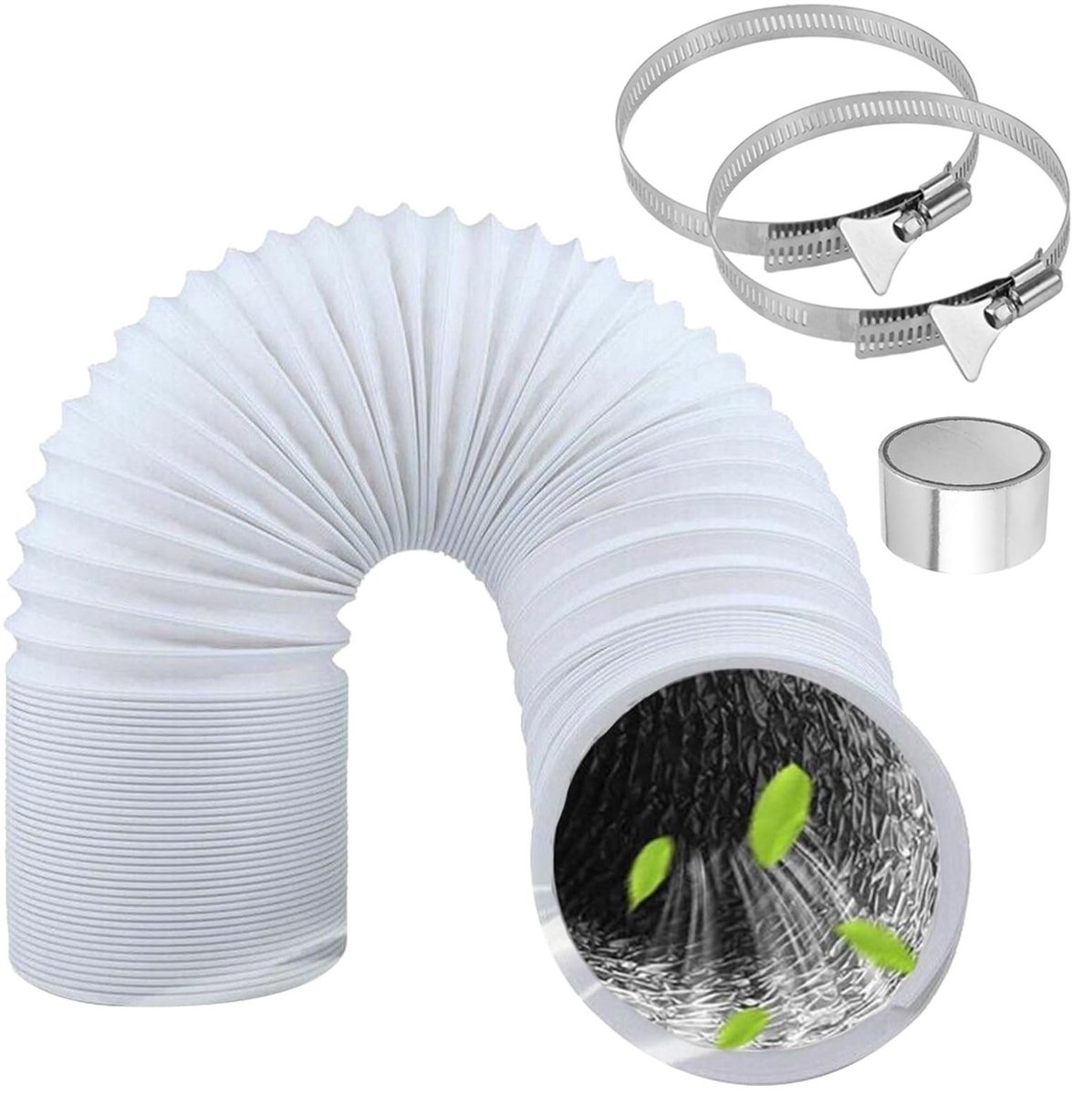 Omgoods - 3 Meter Flexibele PVC Afvoerslang met Aluminium Pijp en Klemmen