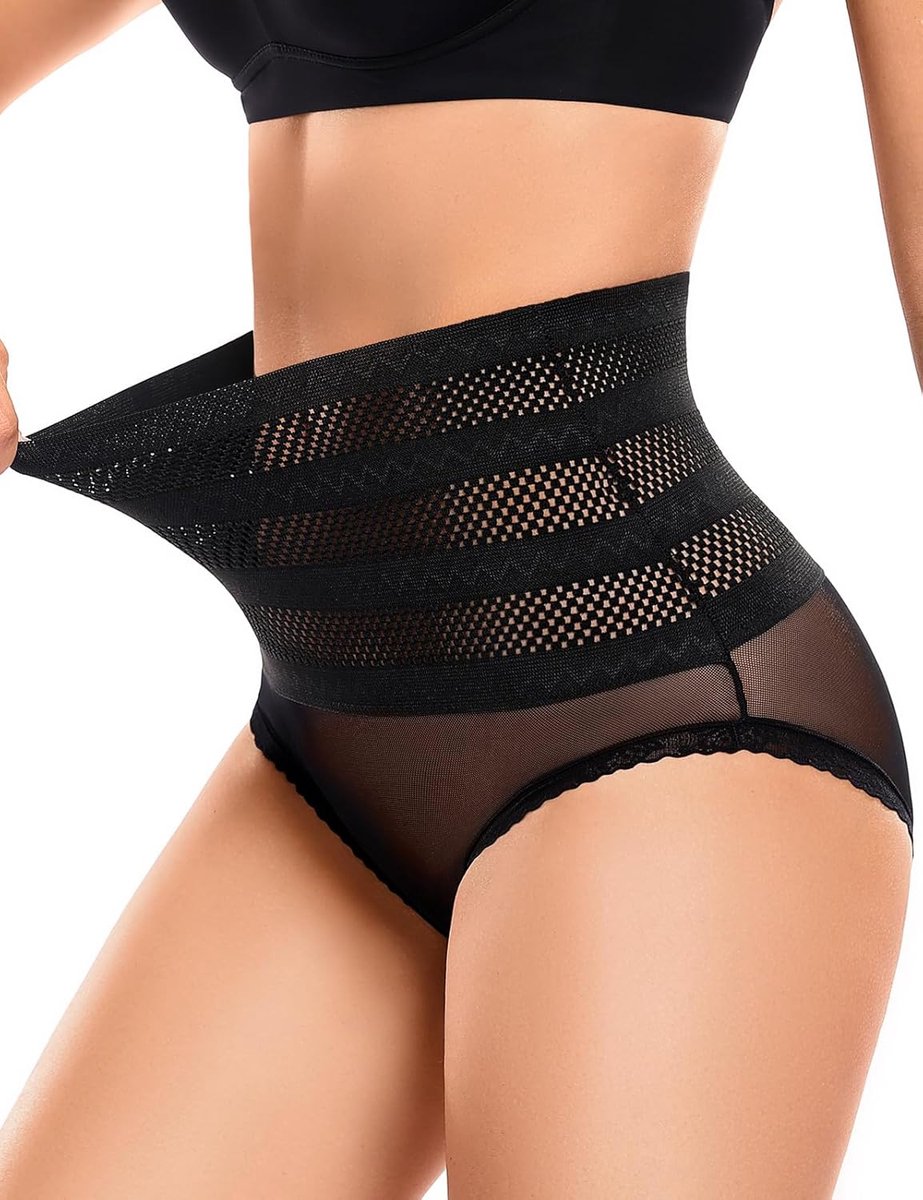 Dames onderbroek hoge taille zacht vormende buikcontrole shapewear ademend kanten mesh naadloze slip met katoenen inzetstuk zacht comfortabel S-XL