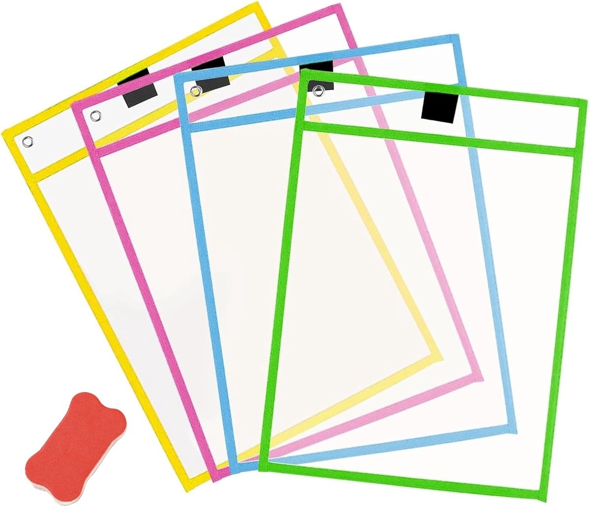 4 stuks herbruikbare Dry Writter Pouch Clear Drawing Writeboard tas houder van plastic papier gemakkelijk te monteren hoes voor huiswerk in de klas past op A4-documenten