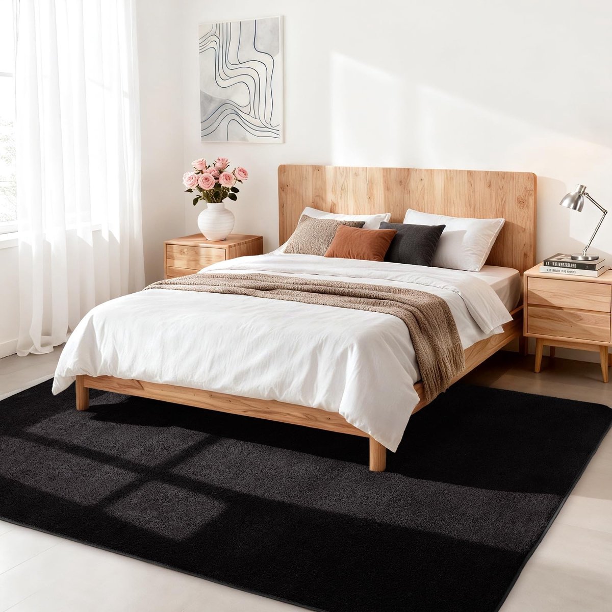 Omgoods - Modern Kortpolig Vloerkleed - Zwart en Wasbaar voor Woonkamer en Kinderen