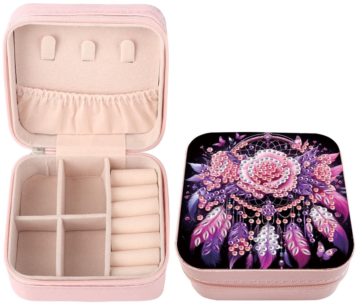 Omgoods - Diamant Schilderij Sieraden Doos Droomvanger Roze Paars - Organiseer je Sieraden