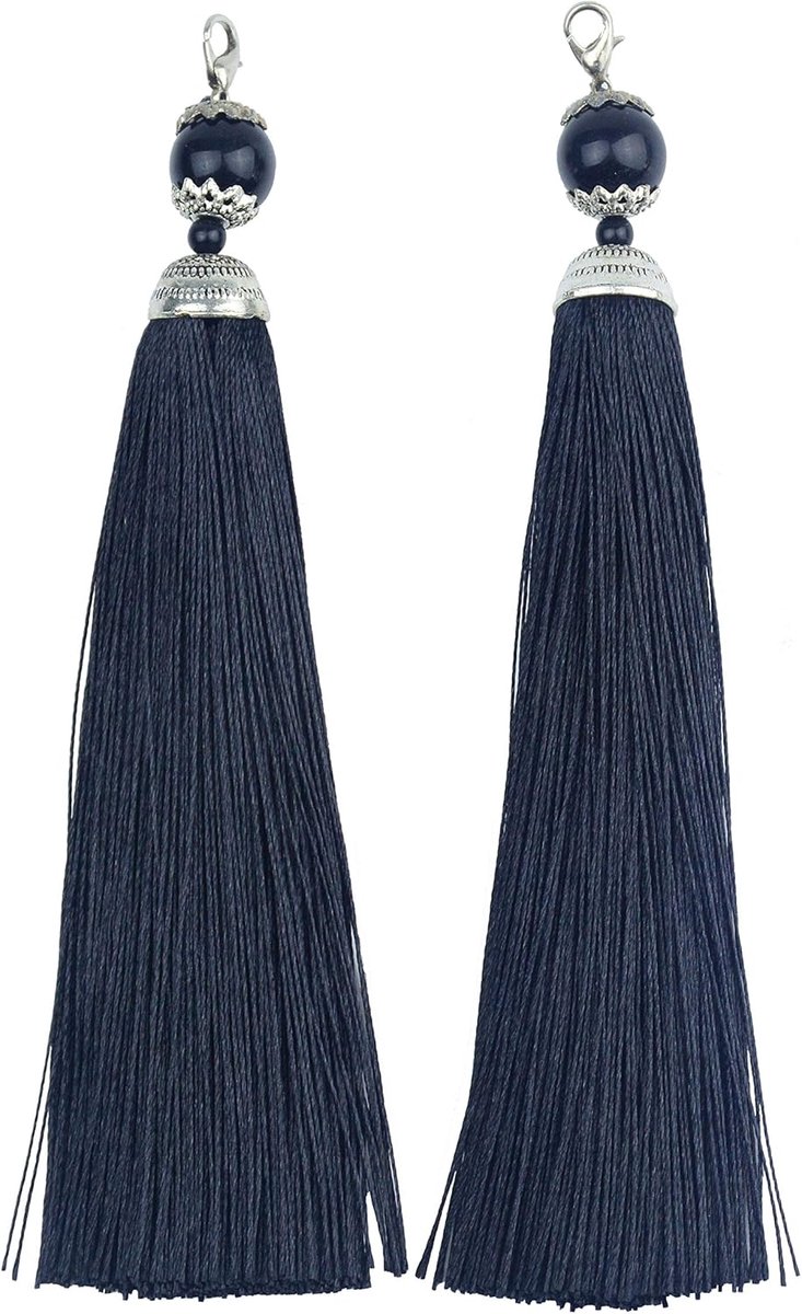 10 stks 6.3 Inch Handgemaakte Zijdeachtige Floss Karabijn Kwastje Sleutelhanger Kralen Bladwijzer Kwastje Hanger voor DIY Craft Sieraden Vrouwen Oorbel(Zwart)