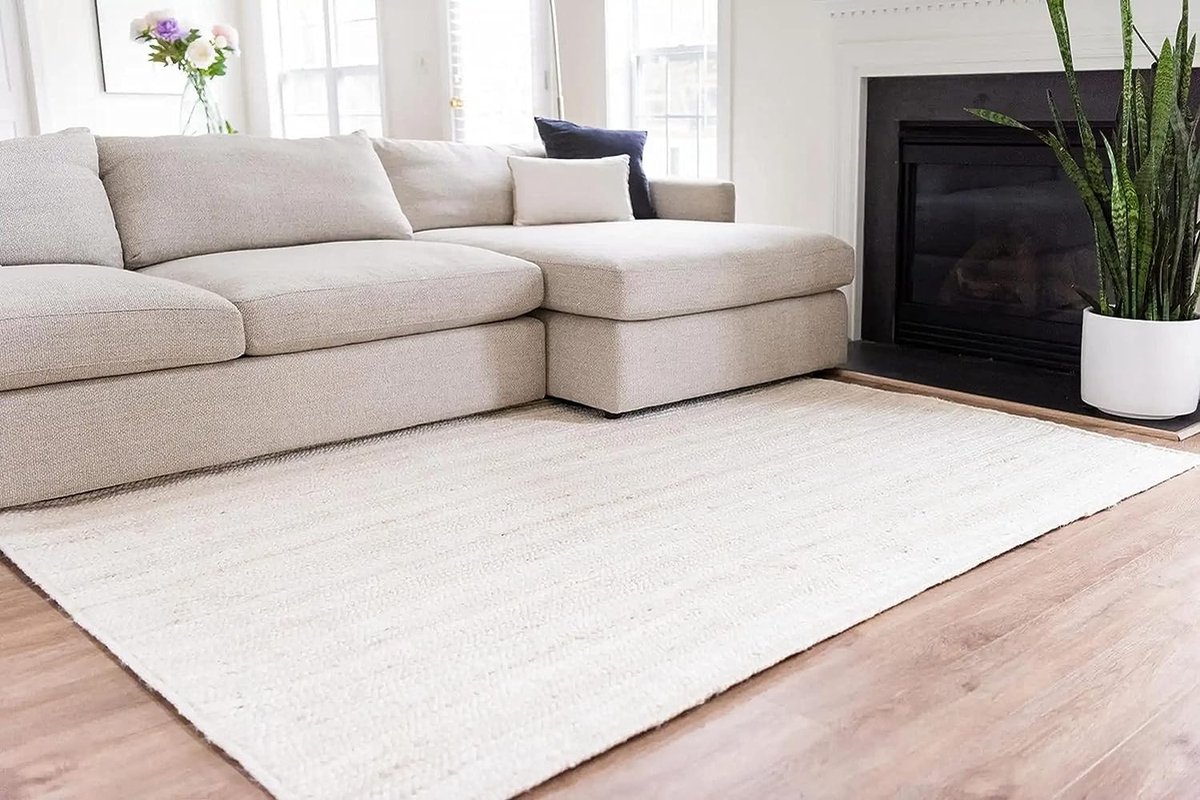 Omgoods - Jute Handgeweven Vloerkleed - Natuurlijk Witte Kleur (60 x 90 cm)