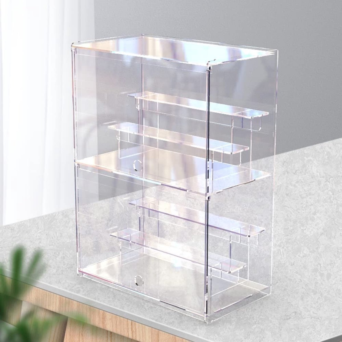 Omgoods - Acryl Display Case voor Verzameling - 2 Niveau Displaybox met Deur en Planken