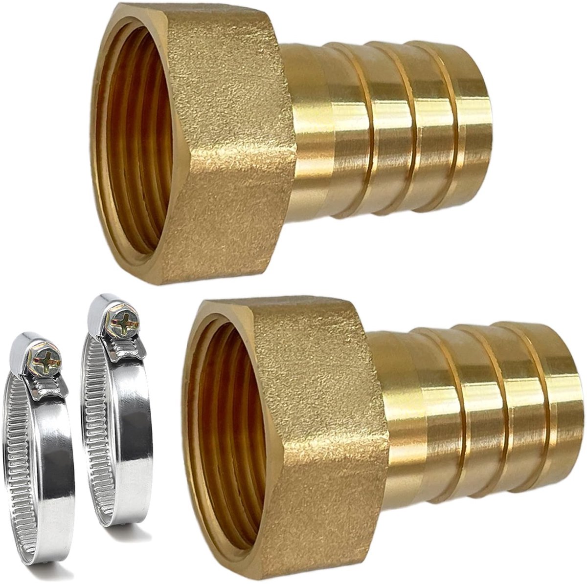 Omgoods - Set van 2 Messing Slangverbindingen met Slangklemmen