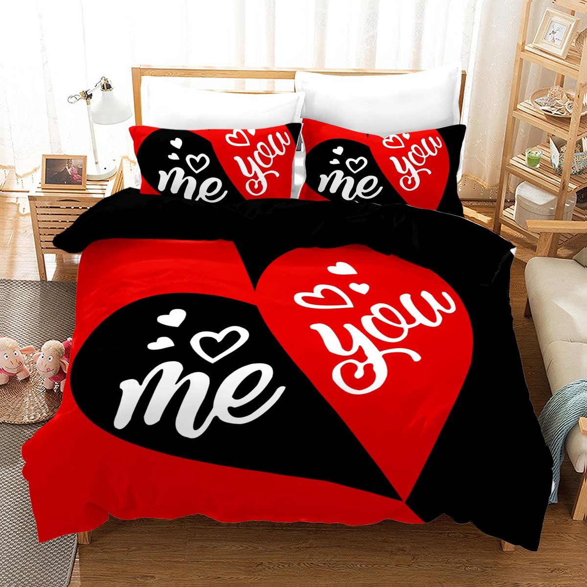 Omgoods - Duvet Cover Set 220 x 240 cm, Zwart-Wit Stel met 2 Kussenslopen