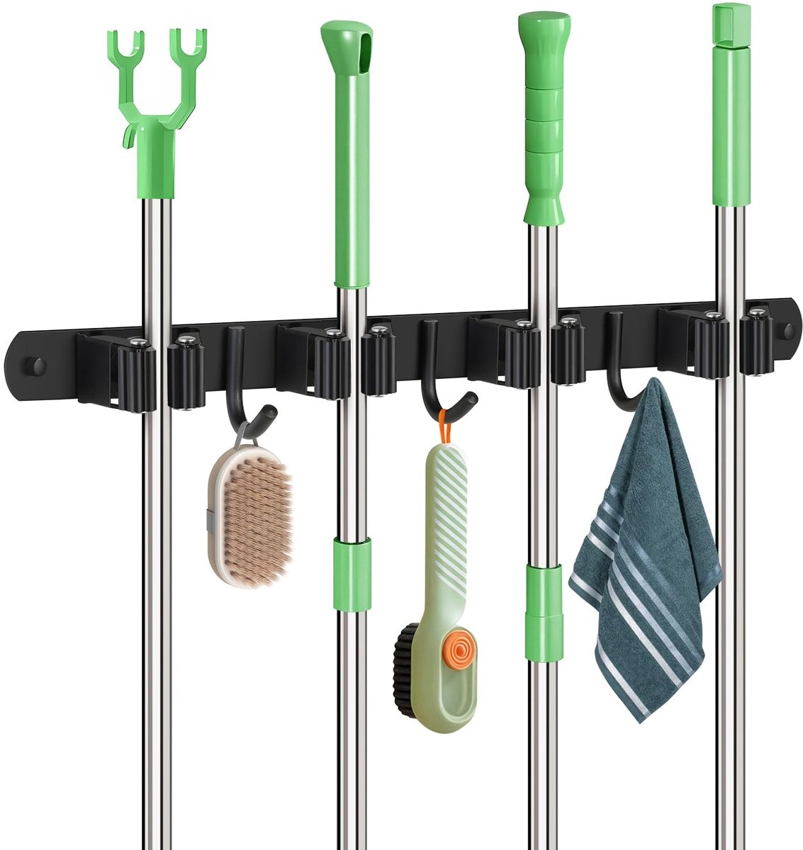 Omgoods - Broom Holder Wand met 4 Houder en 3 Haken