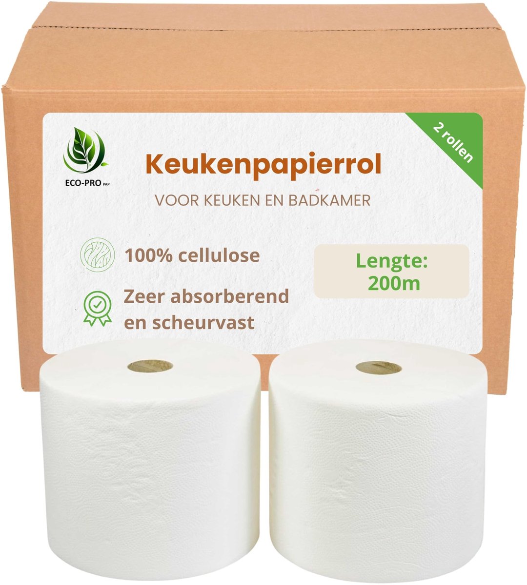 Omgoods - 200 m Papier Handdoeken - 100% Cellulose - Extra Absorberend en Scheurvast