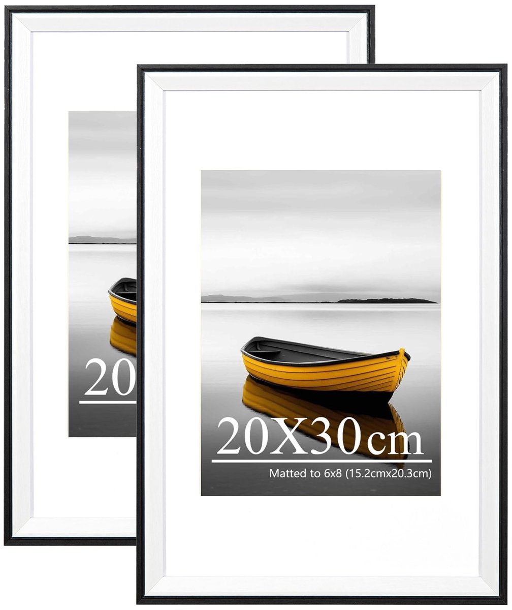 Omgoods - Set van 2 Zwart-Witte Fotolijsten 30x20 cm - Tweekleurige Acrylglas Lijsten