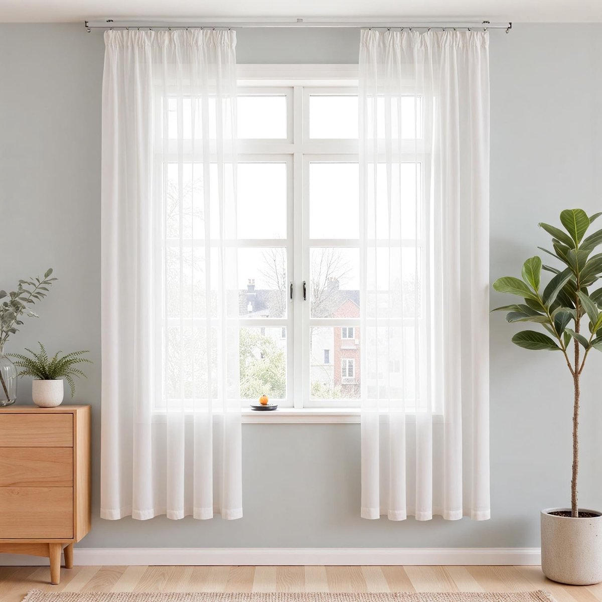 Omgoods - Vangao Voile Gordijnen met Rimpelband - Set van 2, 200 x 140 cm, Semi-Transparant