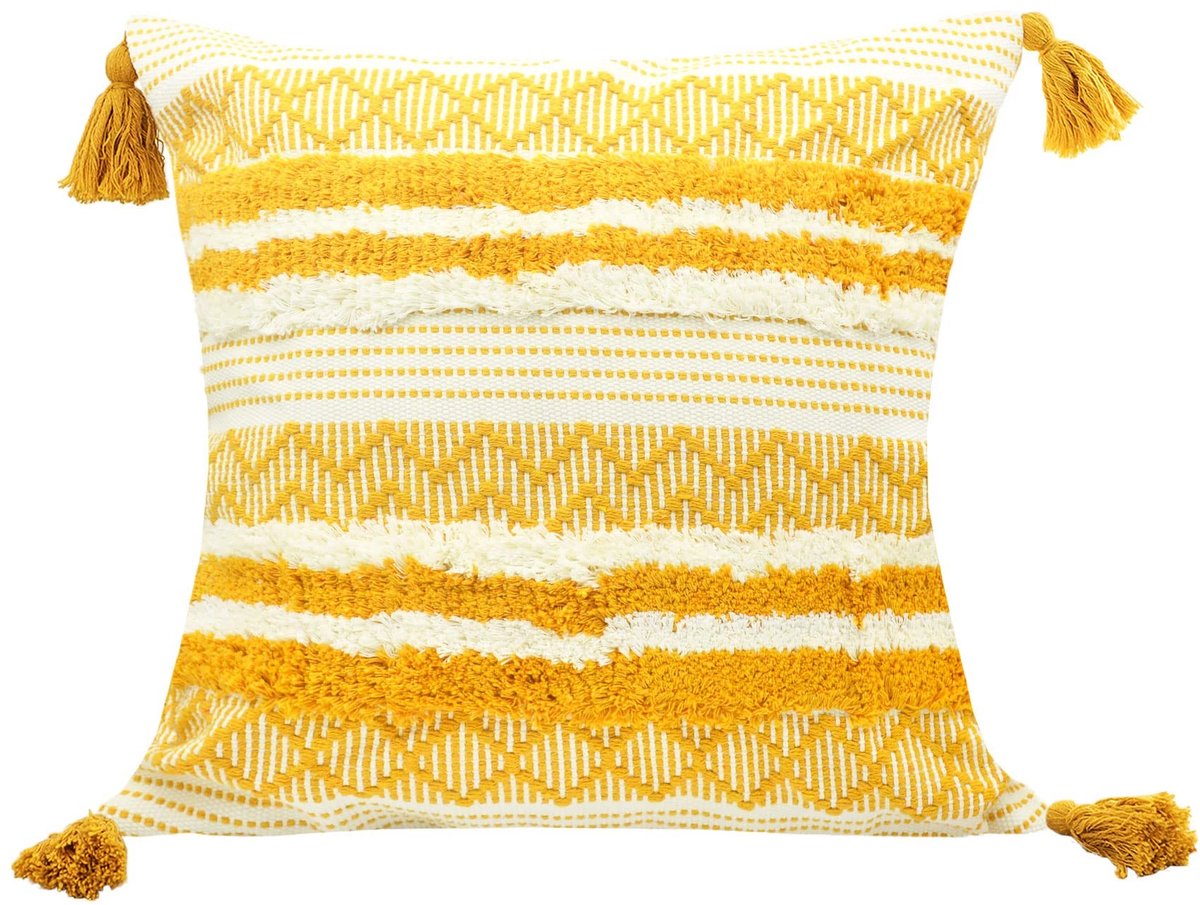 Omgoods - Decoratieve Boho Kussensloop Geel en Wit 45x45 cm