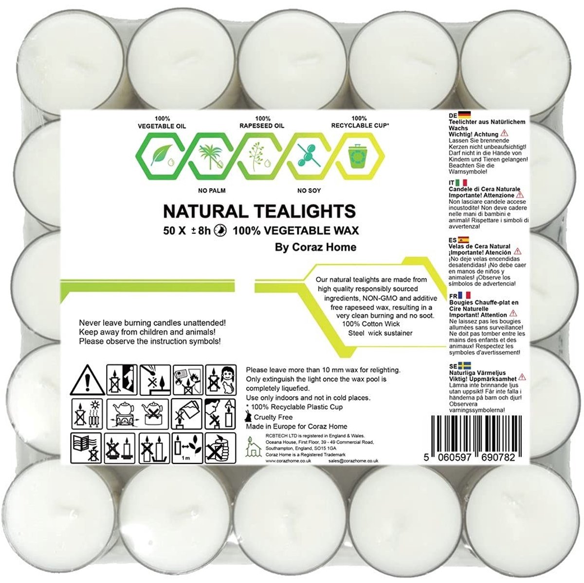 Omgoods - Hoogwaardige Theelichten van Raapzaadwas - 50 Stuks
