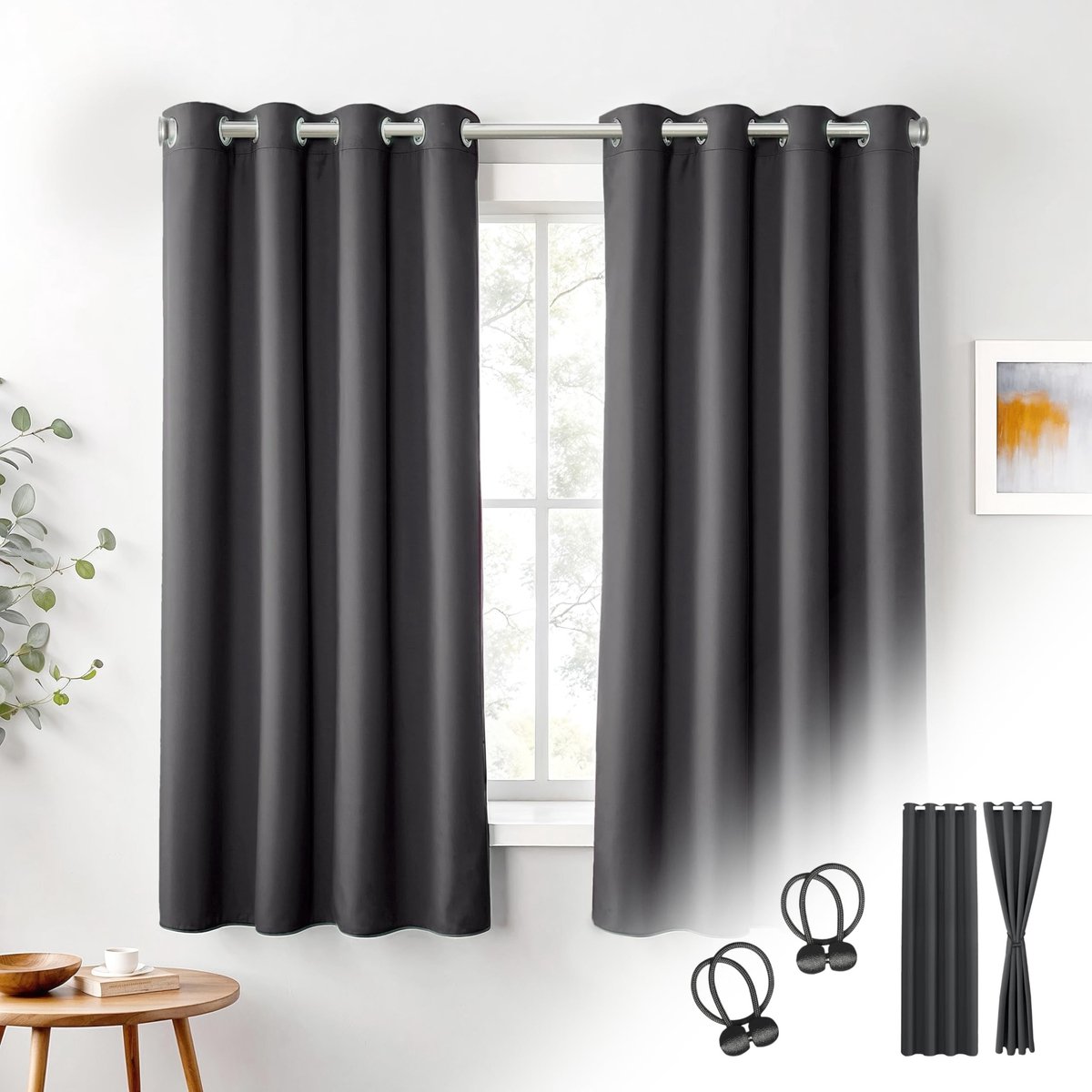 Omgoods - Cozyor Opaque Gordijnen Set van 2 met Magnetische Gordijnhouders 160 x 135 cm Grijs