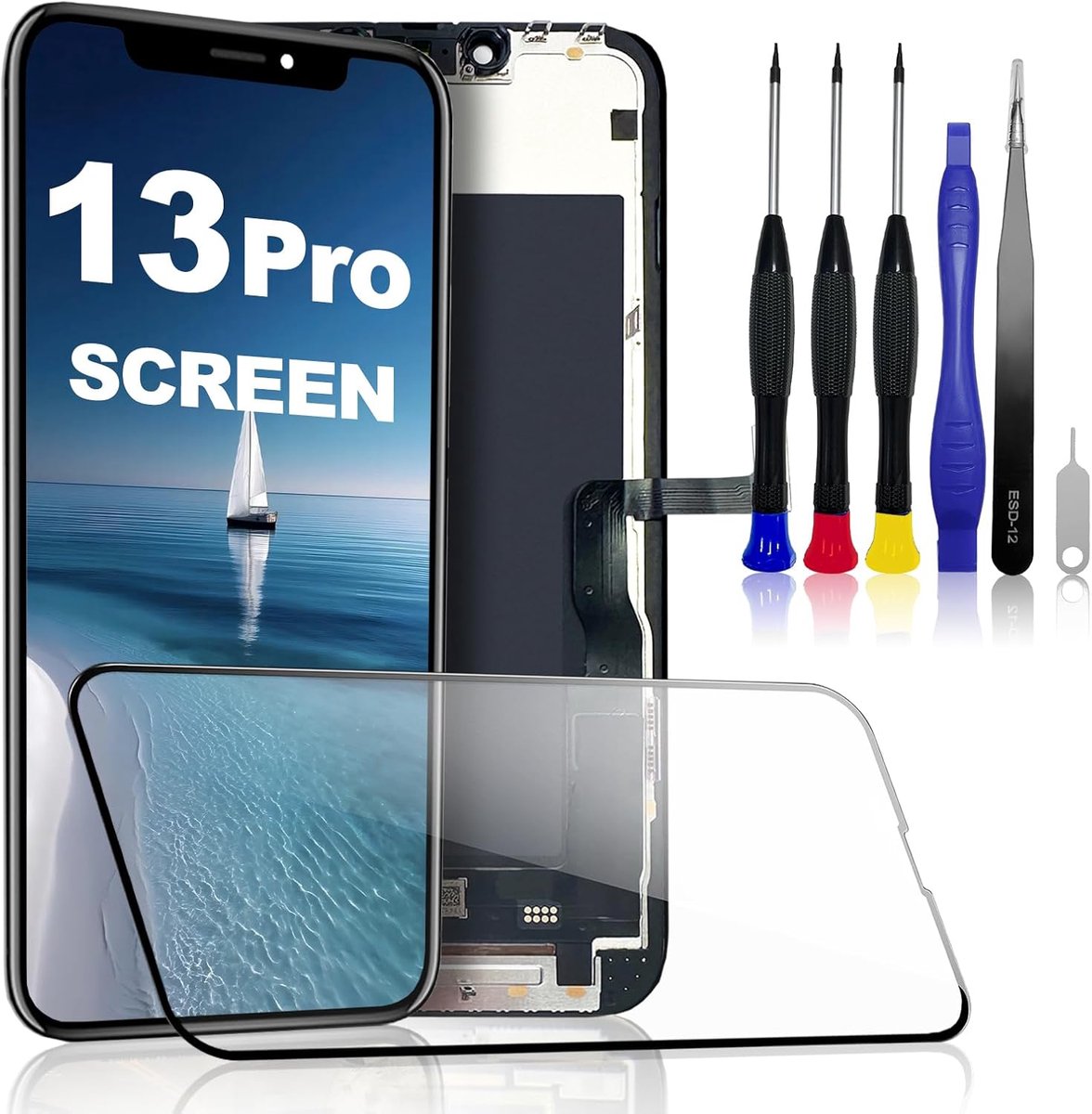 Beeldscherm voor iPhone 13 Pro - Vervangingsset voor 6,1 inch (6,1 inch) FHD + touchscreen digitizer + frame - compatibel met modellen A2483/A2636/A2638/A2639/A2640 (True Tone