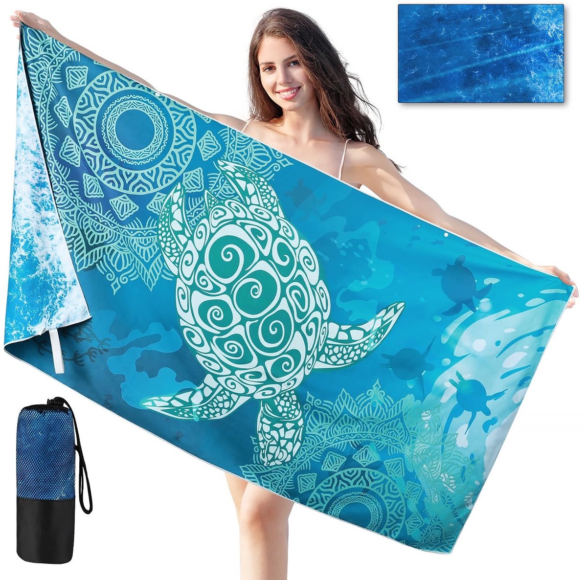 Omgoods - Sneldrogende Strandhanddoek van Microvezel met Schildpaddenprint