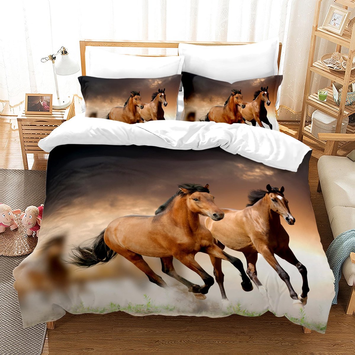 Omgoods - Paardenprint Beddenset 135 x 200 cm met 2 Kussenslopen