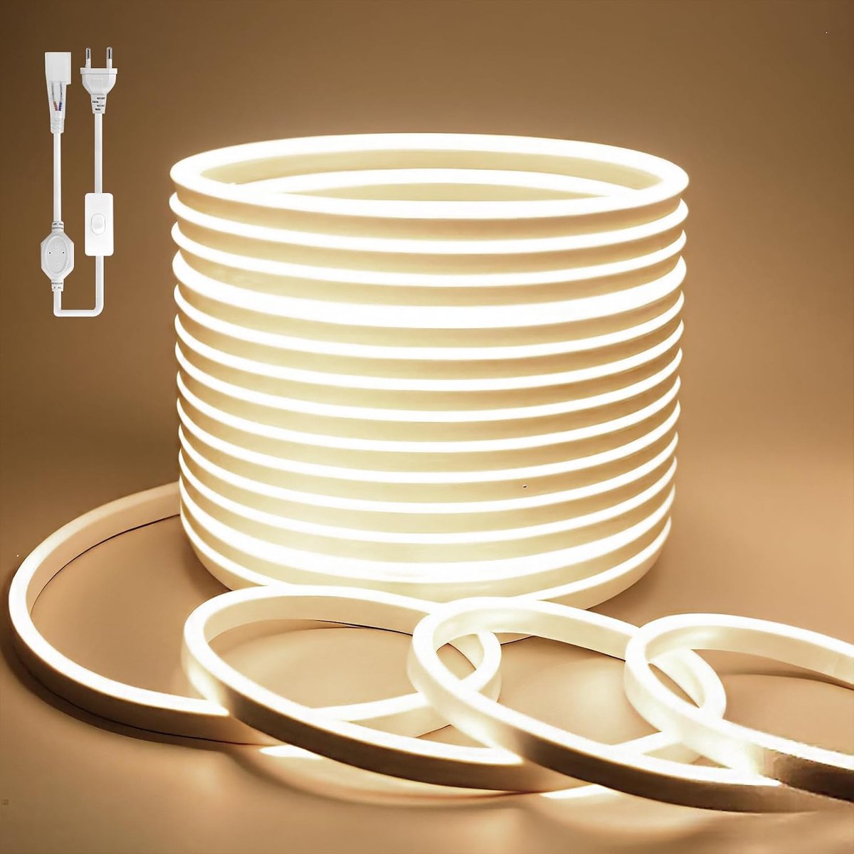 LED Strip Light 2M, BAGZY LED Strip Natuurlijk Witt 220V 8W/M Flexibele IP65 Waterdicht LED Neon Licht 120LEDs/M, voor Woonkamer Keuken Kamers Thuis Interieur Decoratie, Inclusief Power Adapter