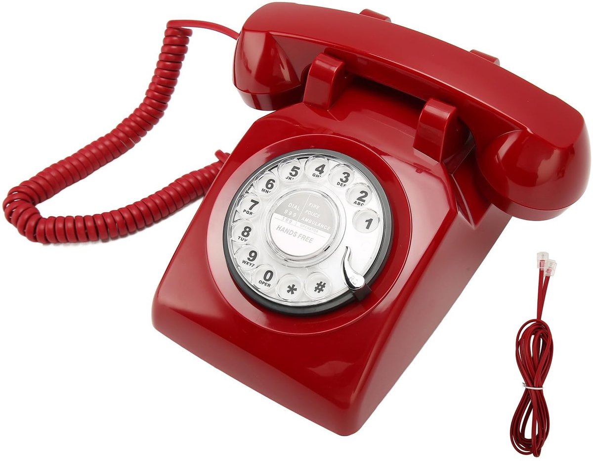 Omgoods- Telefoon Antieke Vintage Vaste Telefoon - Draaiknop - Mechanisch Belsignaal - Nummerherkenning - Handsfree - Retro Ontwerp Rood