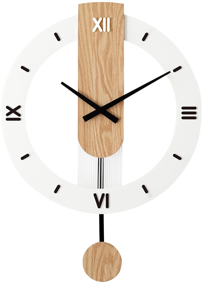 Omgoods - Houten Pendule Klok - Stille Klok met Romeinse Cijfers