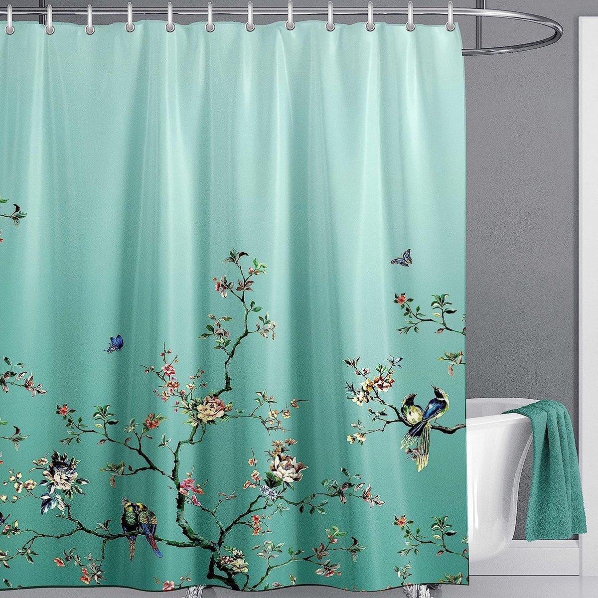 Omgoods - Douchegordijn 180 x 210 cm Bloemen met 12 Haakjes