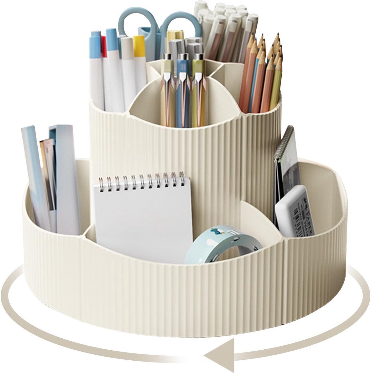 Omgoods - Swivel Pen Holder - Desk Organiser met 11 Compartiments en 360° Rotatie (Wit)