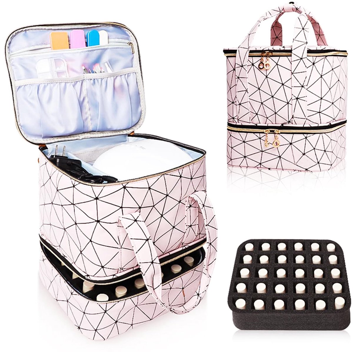 Omgoods - Grote Roze Makeup Bag met Nagellak Organizer