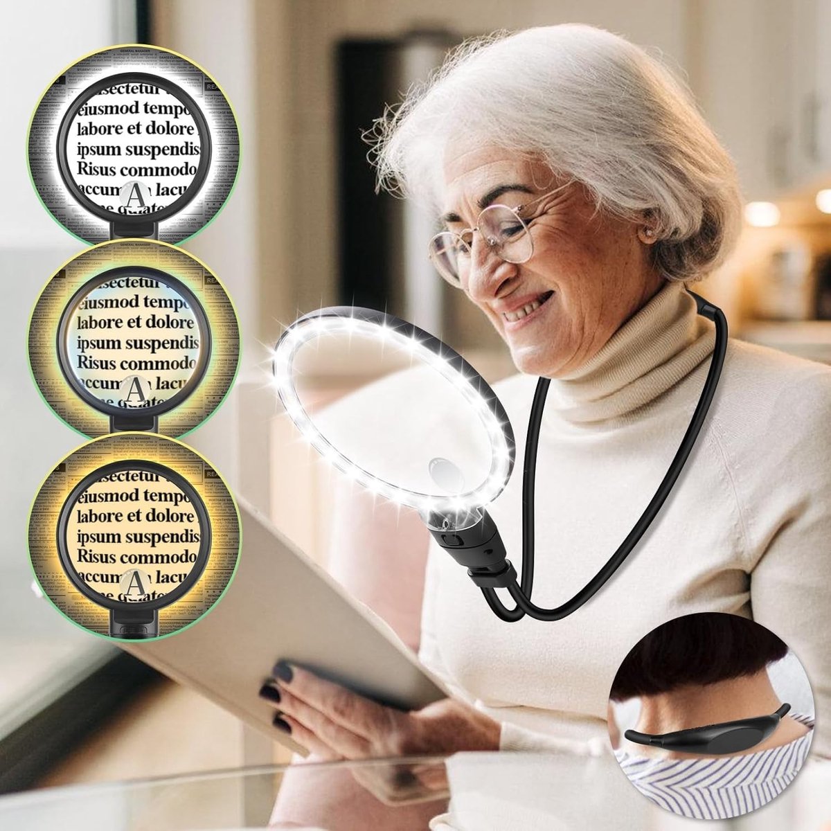 Omgoods - Handsfree Vergrootglas met Licht voor Dichtbij Lezen en Hobby's