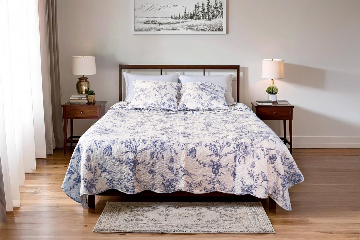 Omgoods - Quilted Patchwork Bedsprei met Bloemenmotief en 2 Kussenhoezen
