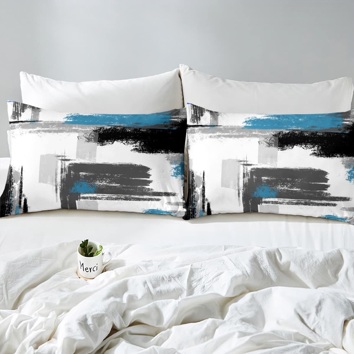 Omgoods - Abstract Bedding Set - Modern Duvet Cover voor Kinderen met Wit, Grijs en Blauw