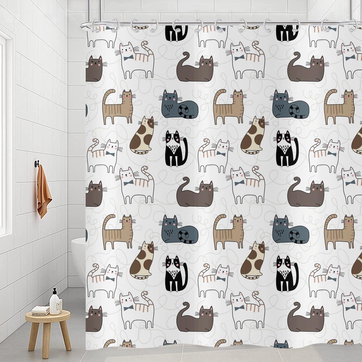 Omgoods - Schattig Katten Douchegordijn 180 x 180 cm voor Kinderen