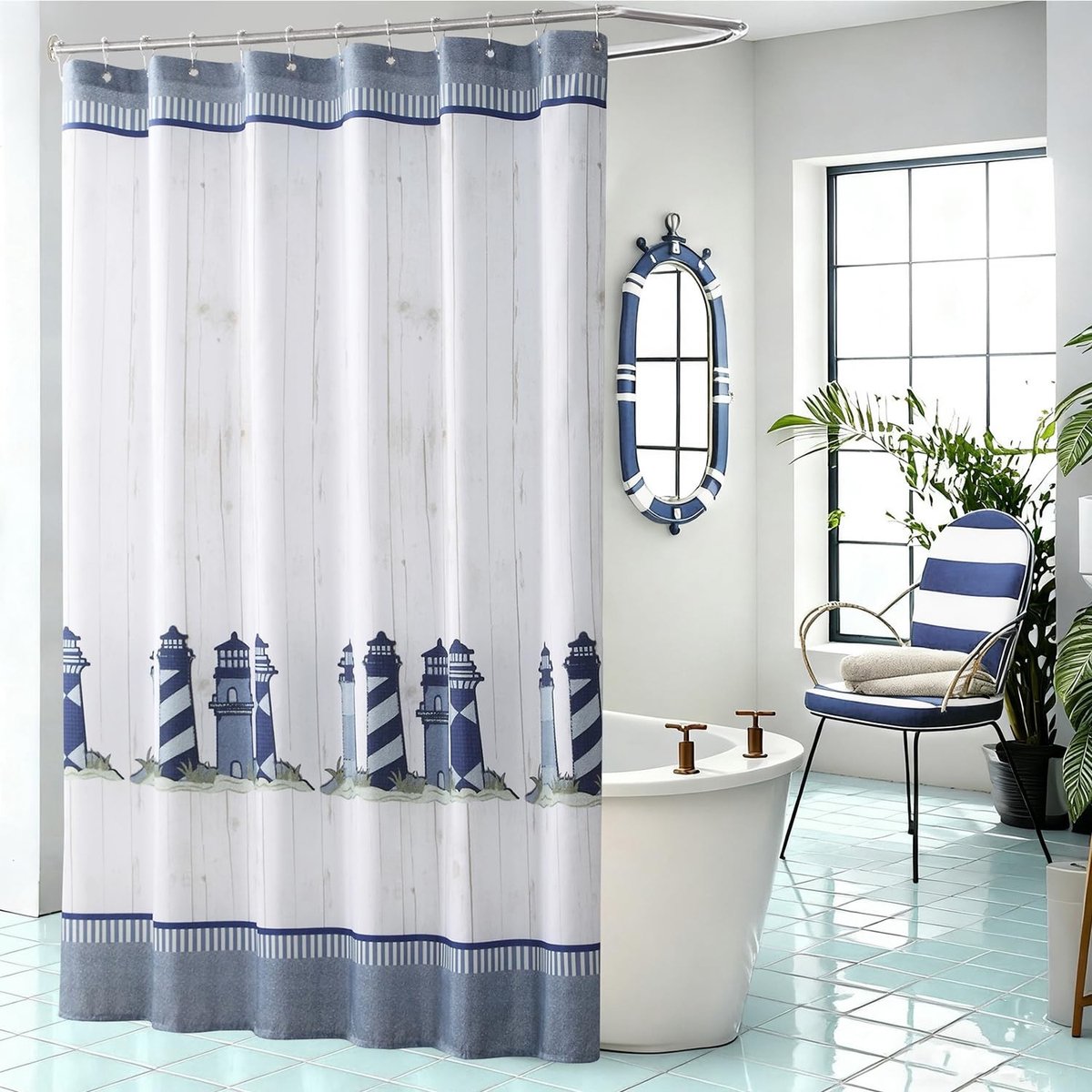 Omgoods - Moderne Douchegordijn met Vuurtorens 54x72inch