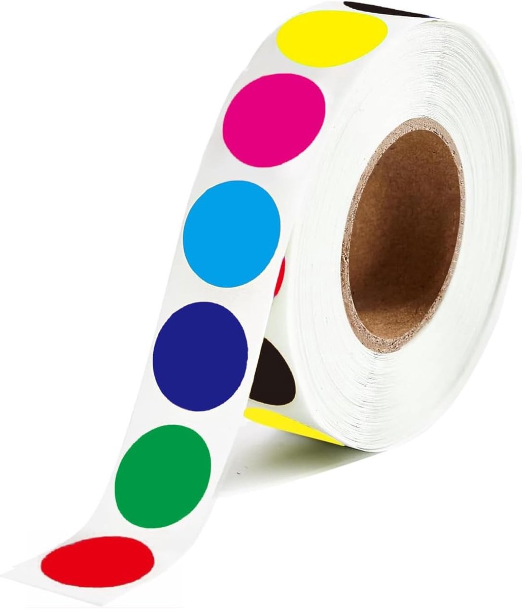 Kleurige zelfklevende ronde stickers, 700 stuks op rol, 20 x 20 mm, ideaal voor kantoorlabeling en creatieve projecten