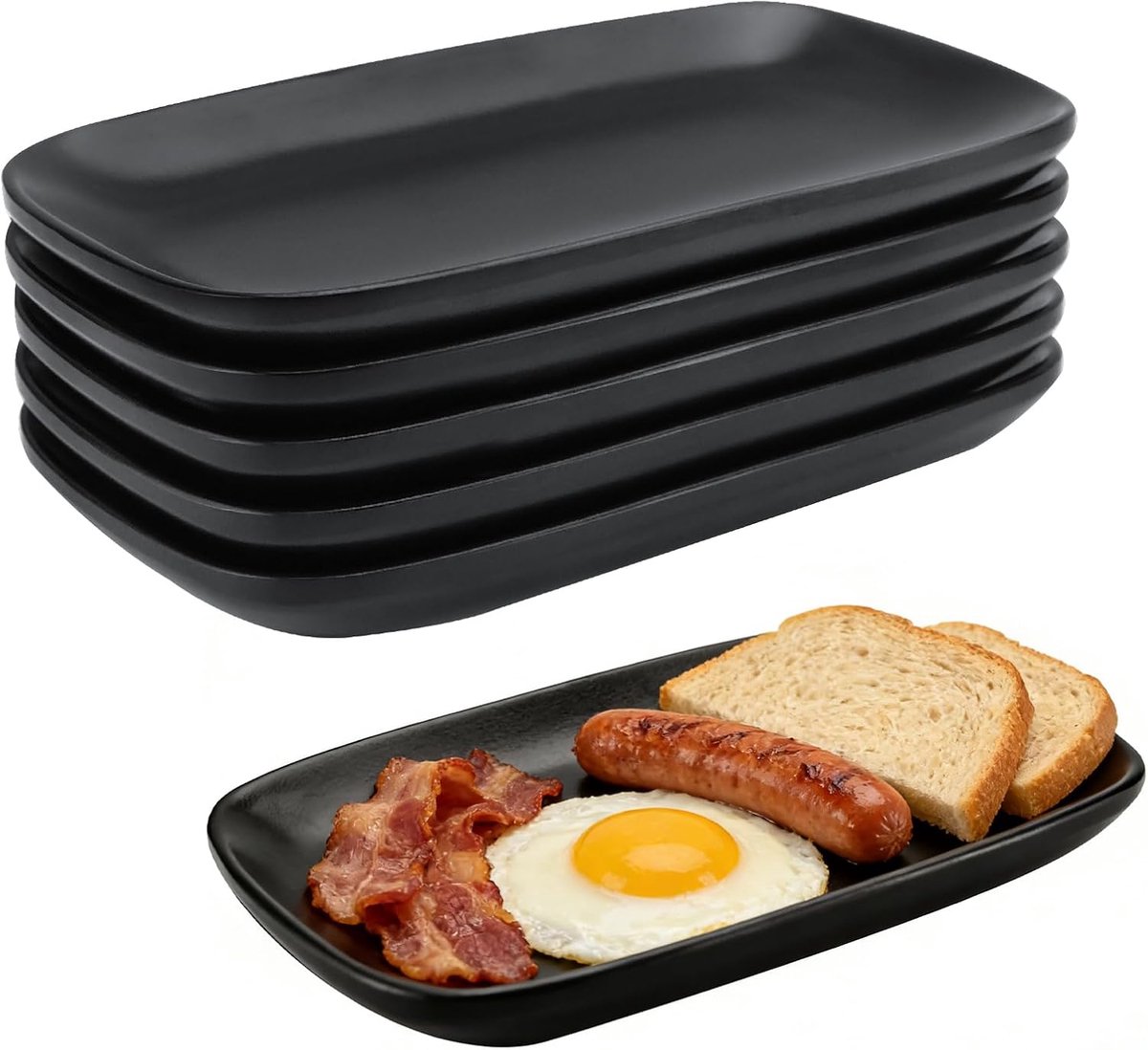 6 stuks snackborden, serveerborden, zwart, mat, sushiborden, rechthoekig, raclette-servies, fonduetborden, 15,5 x 9,1 cm, voor sushi, cake, salade, fruit, antipasti, bijgerechten