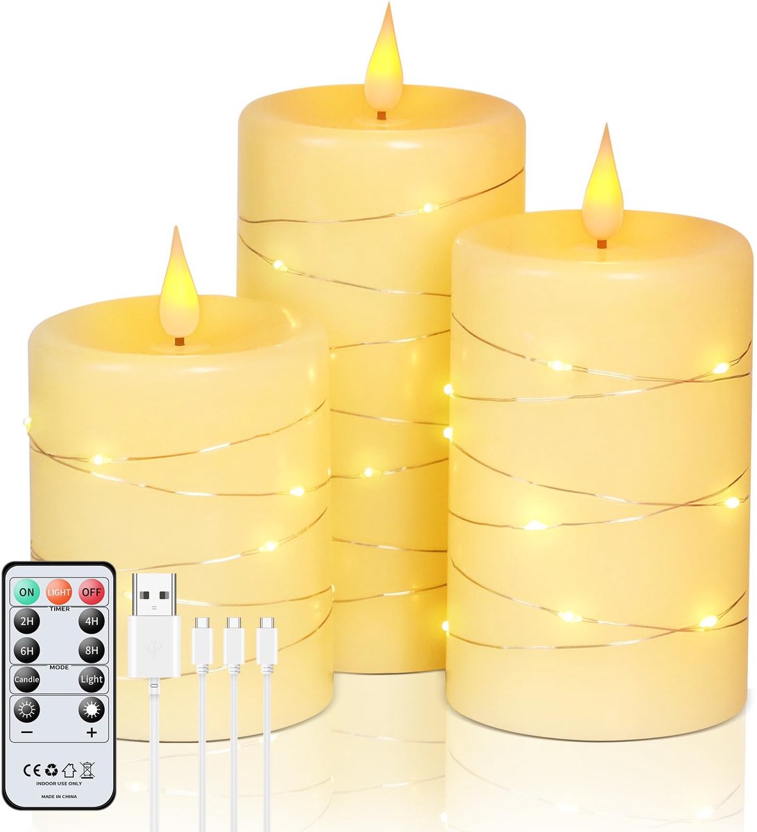 Omgoods - LED Kaarsen - 3 Stuks - Oplaadbaar met Afstandsbediening