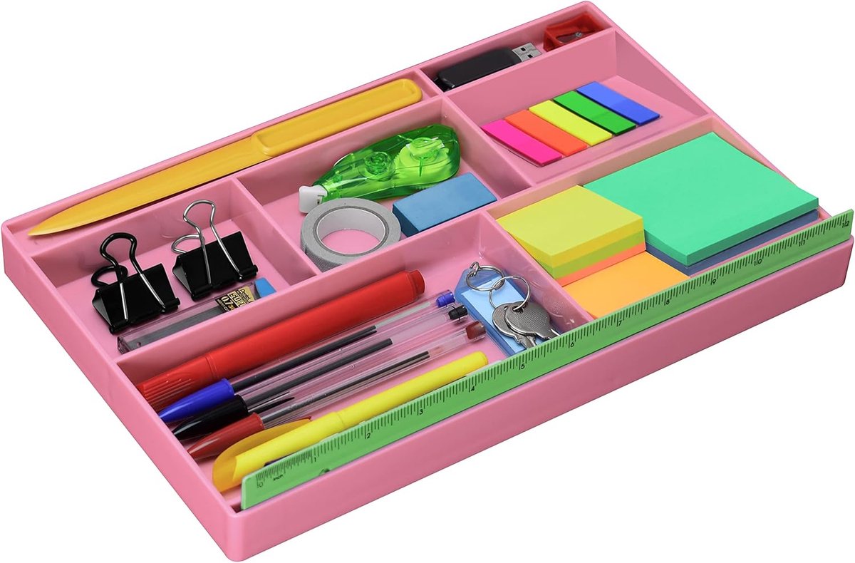 Drawer Lade Organizer Multifunctionele Opslag voor Bureaubenodigdheden en Accessoires (Kunststof) (Roze Kleur)