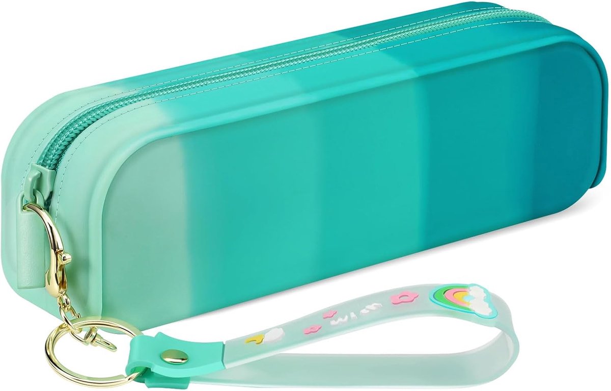 Etui van Siliconen, Stijlvol Etui, Pennenetui, Draagbare Tas, Opbergen Van Pennen En Cosmetica, Schooletui Voor School En Kantoor, Groen, Klassiek