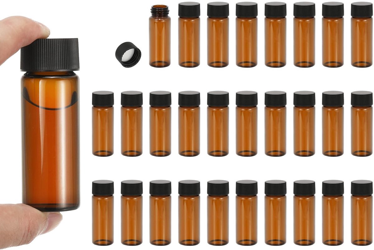 Omgoods - 28 Stuks 30ml Amber Glazen Monsterflessen met Schroefdop